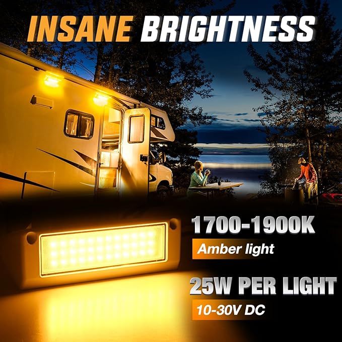 Nilight RV Exterior Light 2PCS 9 Inch Porch Lights Amber Beam 12V 24V LED Scene Cargo Lighting White Aluminum Housing for RVs Trailers Travel Campers 5th Wheels Motorhome SUV Truck