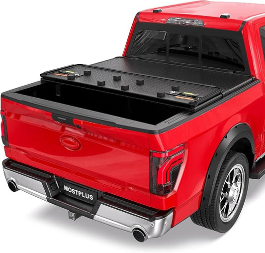 MOSTPLUS Tri-Fold Hard Truck Bed Tonneau Cover On Top Compatible for 2009-2014 Ford F150 F-150 Bed 3 Fold Styleside Solid (5.5 FT Feet Bed)