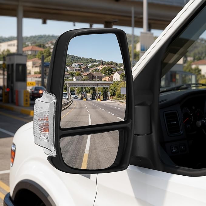 DWVO Left Driver Side Mirror Compatible with 2015-2021 Ford Transit 150 250 350 350 HD, Door Mirror with Power Heated Manual Folding LED Turn Signal Clearance Light Black