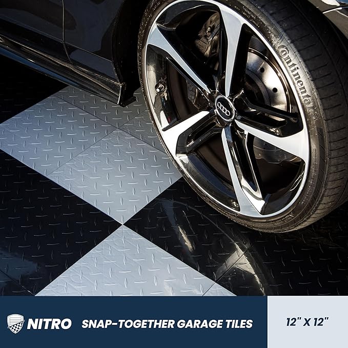 FlooringInc's Nitro 12"x12" Snap-Together Garage Flooring Tiles, Non-Slip Interlocking Plastic Floor Mat, Diamond Pattern, Sahara Sand, 24 Tiles, 24 Sq/Ft