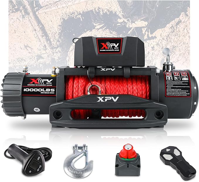 Winch 10000 lb. Electric Winch Truck Winch Waterproof IP67 Electric Winch Synthetic Rope Kit with 2 Wireless Handheld Remotes and Wired Handle for 4WD 4x4 Off Road Vehicle Boat Truck