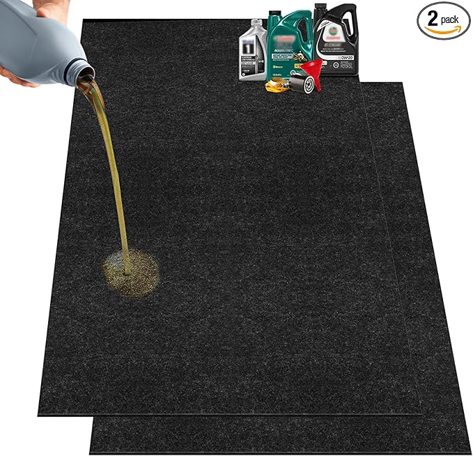 36" x 60" Oil Drip Mat for Garage Driveway, Reusable Rubber Floor Oil Spill Leak Absorbent Pads for Motorcycle Car Oil Leak Stain Resistant(2pcs)