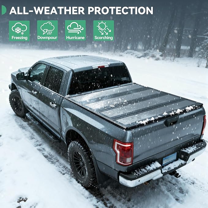 Low-Profile Hard Quad-fold Tonneau Cover Fit for Dodge Ram 1500 2009-2018, Fit for Ram 1500 Classic 2019-2024, Fleetside 5.7ft Bed Without Rambox