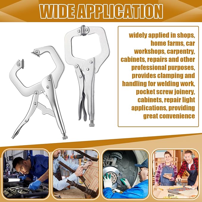 Yexiya 10 Pcs Locking C Clamp, Locking Pliers Adjustable Welding Clamp with Regular Tip and Swivel Pad for Shop Home Farm and Auto Workshop Woodworking, Cabinetry, Repair (6 Inch)