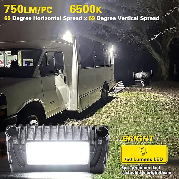 5 Inch LED RV Exterior Lights 12 Volt RV Porch Light,RV Outdoor Lights 750 Lumen Black Lighting Fixture Kit Compatible with Trailers Campers Travel Towing Utility Vehiclesowing (2pcs)