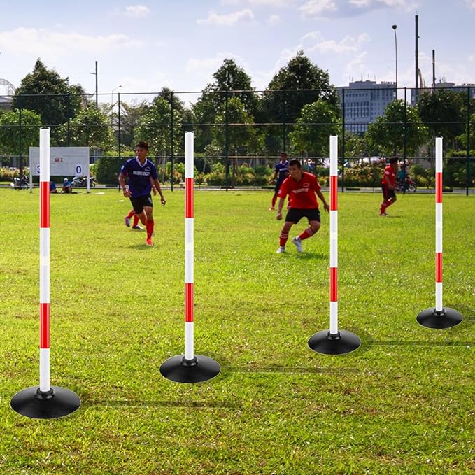 Red-White Soccer Agility Pole Set Rubber Base Dribbling Stick Traffic Warning Sign Pole Multifunctional Training Pole