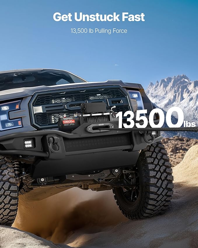 VEVOR Electric Winch, 13500 lbs Load Capacity, 12V DC Truck Winch with Φ3/8 in x 85 ft Synthetic Rope, Wireless & Wired Remote Control, IP55 Waterproof for Towing Off-Road SUV Jeep Trailer Boat