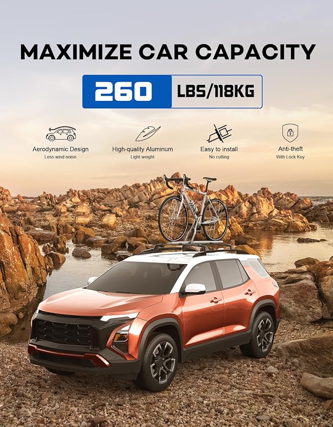 Lockable Roof Rack Cross Bars 260lbs Compatible with 2025 2026 Chevy Chevrolet Equinox with Raised Side Rails (Not for EV),Heavy Duty Aluminum Roof Rails Crossbars Cargo Rooftop.