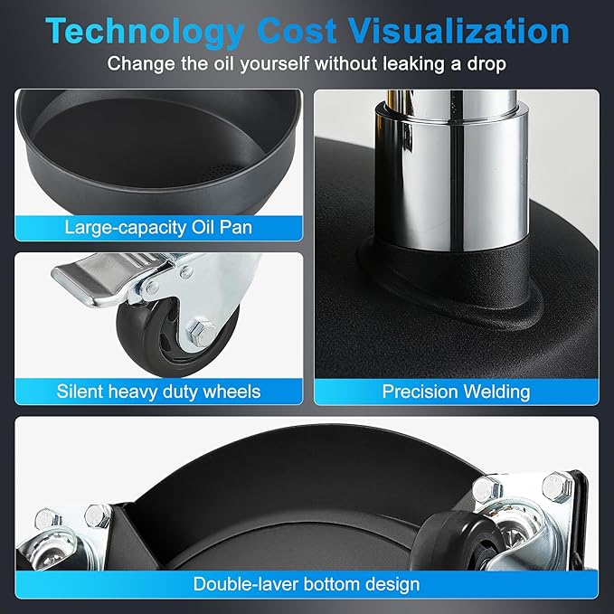 18.5 Gallon Industrial Fluid Drain Tank, Oil Drain Extractor, Portable Pneumatic Waste Oil Drain with Wheels, Adjustable Funnel Height