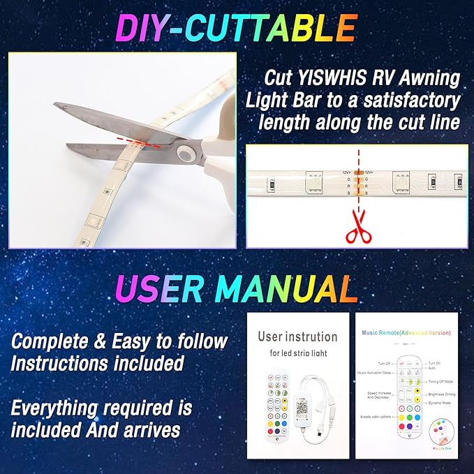 16.4FT RV Awning Lights, 12V Camper LED Light Strip with Remote and APP Control, Waterproof RV Exterior Strip Lights for Canopy Motorhome Travel Trailer Camping BBQ Kitchen (1PC-16.4FT New)