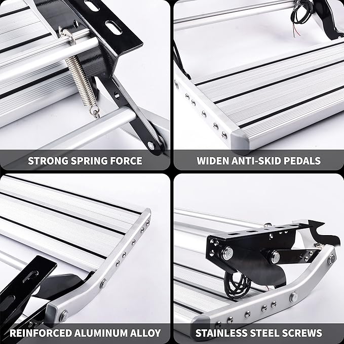 Manual Aluminum Alloy Folding Single Step with LED Light, Ladder, Telescopic Anti Skid, for Motorhome RV Camper Van Travel Trailer Caravan