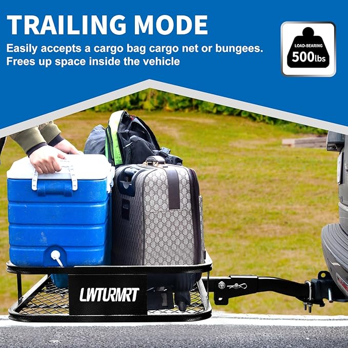 Anti-Abrasion Hitch Cargo Carrier 57"X21"X6",Trailer Rack Mount Steel with High Side Rails for RV's,Trucks,SUV,Vans,Cars 2" Receiver 500lb,Black