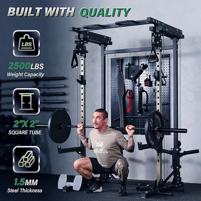MAJOR FITNESS Drone3 Power Cage - Multi-Function Power Rack for Home Gym, Squat Rack with Pull-up Bar, Cable Crossover System, J-Hooks, for Strength Training, Heavy-Duty Steel Construction