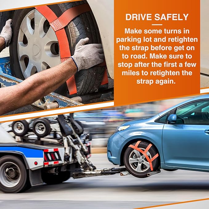 Nilight 2Pcs Tow Dolly Basket Straps with Flat Hook for 14”-19” Tires Car Heavy Duty Wheel 11128LBS Break Strength with 2 Axle for Trailer