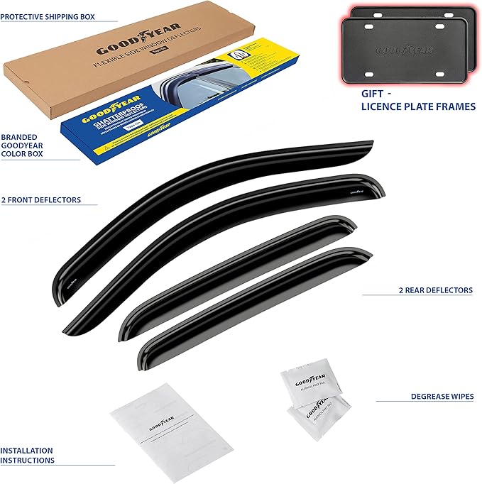 Goodyear Shatterproof Window Deflectors for Chevrolet (Chevy) Silverado 2007-2013 1500 Crew Cab, Tape-on Rain Guards, Window Visors, Vent Deflector Visor, Car Accessories, 4 pcs. - GY003100LP
