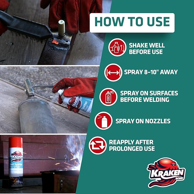 Kraken Bond Anti Spatter Welding Spray - (12x12oz) Anti-Splatter Aerosol Spray for MIG, TIG Tips, Protects Surfaces & Materials, Non-Flammable, Safe for Workpieces and Jigs, 12 Pack