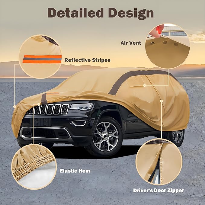 Car Cover Waterproof All Weather Compatible with Jeep Grand Cherokee, Outdoor Anti-UV Sun Rain Protection Full Exterior Cover