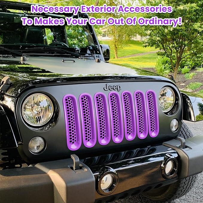 7PCS Front Grill Mesh Inserts for Jeep Wrangler JK JKU Unlimited 2007 2008 2009 2010 2011 2012 2013 2014 2015 2016 2017 2018 Grille Guard Cover Trim Clip-in Exterior Accessories (Matte Purple)