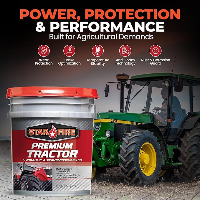 STARFIRE Premium Tractor Hydraulic & Transmission Fluid – 5 Gallon Pail – Multi-Purpose Hydraulic Oil for Tractors, Wet Brakes & Off-Highway Equipment – J20C Spec Equivalent
