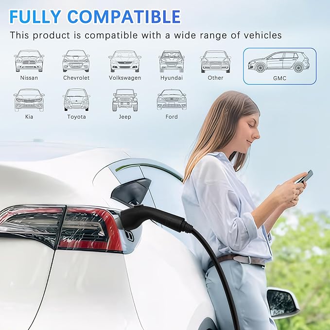 Portable Level 1&2 EV Charger, 32 Amp, Portable Charger for Home and J1772, 25ft Cable, 240V, Charging Stations with LED Display, NEMA14-50 Plug, Current Adjustable.(Tesla Need Adapter)