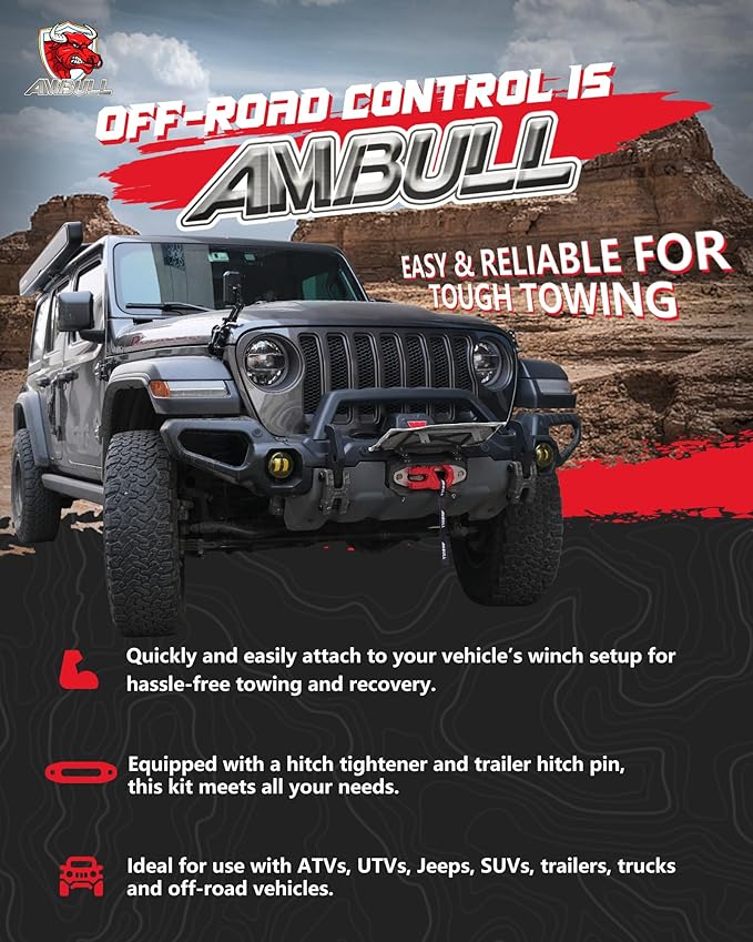 3/8" Tow Winch Hook with Cable Stopper, 10T Winch Hook, Upgrade Heavy Duty Forged Steel Winch Hook, 31967lbs Max Strength, Clevis Clip Hook Set for Synthetic Rope, Off-Road Vehicle, Red