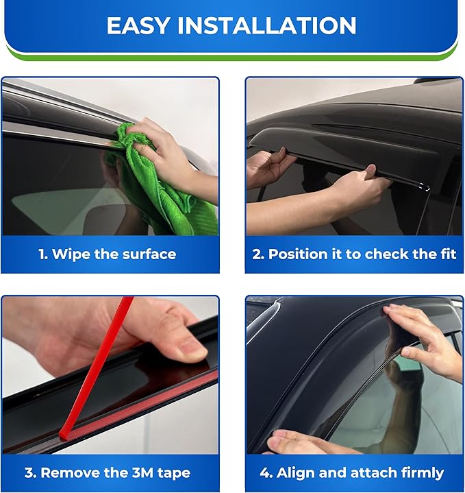 KPY Window Visors Compatible with Nissan Armada 2004-2016, 4PC Rain Guard Side Vent Deflectors Tape-On Style, 2004 2005 2006 2007 2008 2009 2010 2011 2012 2013 2014 2015 2016