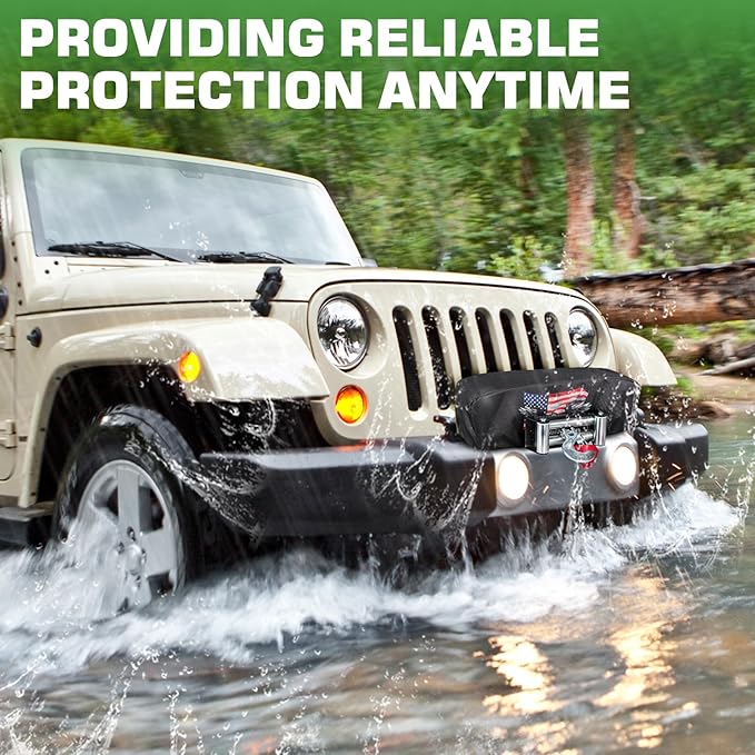 Winch Cover,Heavy Duty UV-Resistant Waterproof & Dust-Proof Cover for 8500-17500 Lbs Electric Winches,Universal Indoor/Outdoor Weather-Resistant Protection with Drawstring,Fits Jeep/ATV/Boat/Trailer