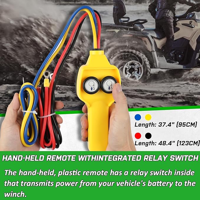 2000lb ATV Winch Electric 12V,with Synthetic Rope, RV Waterproof Towing Winches,with Wired Manual Remote Controller Switch,with Mounting Plate, Fairlead&Hook