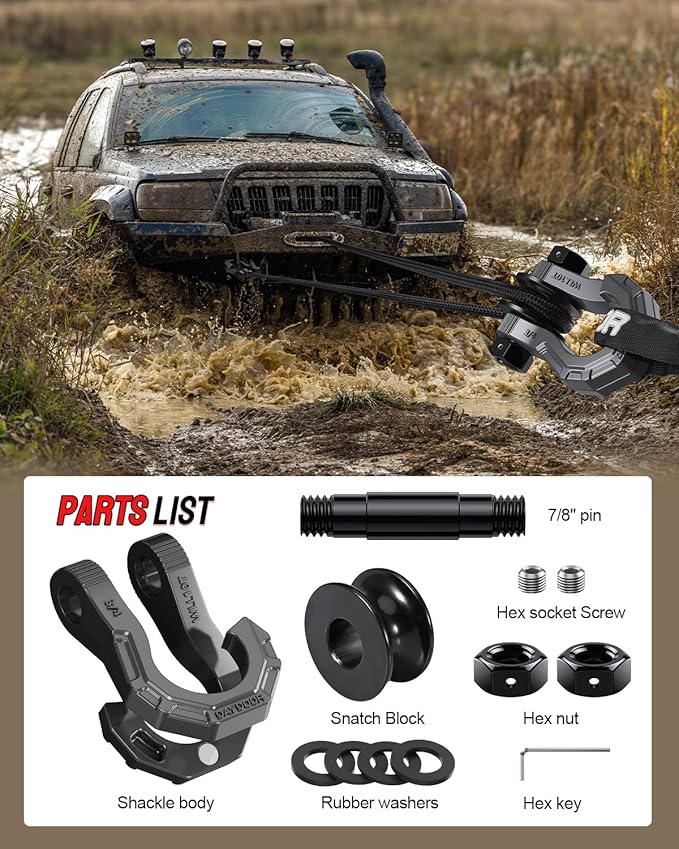 DAYDOOR D Ring Shackles with Snatch Block, 45,000Lbs Break Strength Towing Winch Shackle, 3/4" Heavy Duty Shackles with 7/8" Screw Pin for Off Road Vehicle Recovery (2 Pack,Gray)