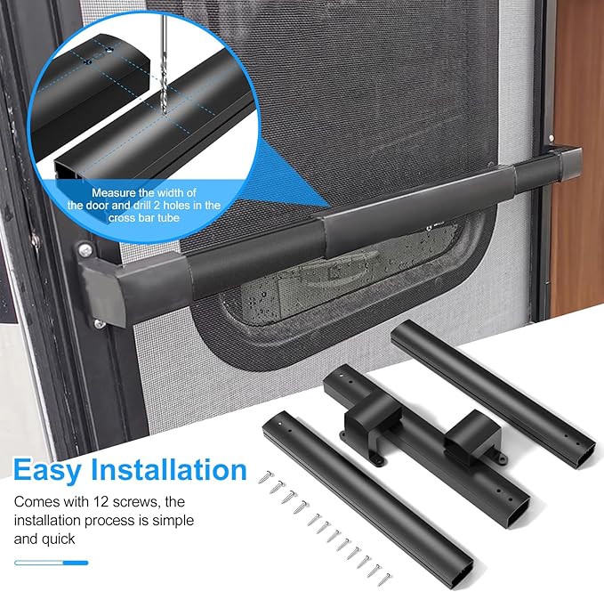 RV Screen Door Crossbar Handle Adjustable Anti-Slip Aluminum Grip Sturdy Safety Bar for Campers Travel Trailers Motorhomes