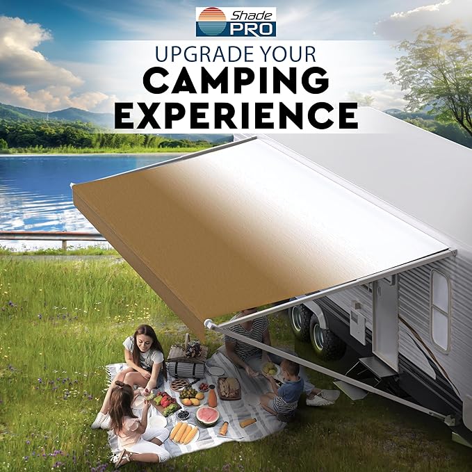 ShadePro - RV Awning Fabric Replacement - Premium Grade Weatherproof Vinyl - Universal Outdoor Canopy for Camper, Trailer, and Motorhome Awnings - Dune Fade - 13' (Fabric 12' 2")