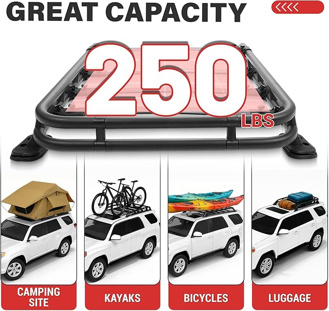 ECOTRIC Roof Rack Cargo Basket Compatible with 2010-2023 Toyota 4Runner Sport Utility 4-Door, Rooftop Luggage Carrier Extra Space Bars Black Powder Coated