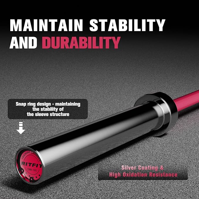 RITFIT 7FT Olympic Barbell for Strength and Weightlifting Training - 2 Inch Olympic Bar for Squat, Deadlift, Bench Press, Curl, Overhead Press - 500lbs/1000lbs/1500lbs Capacity