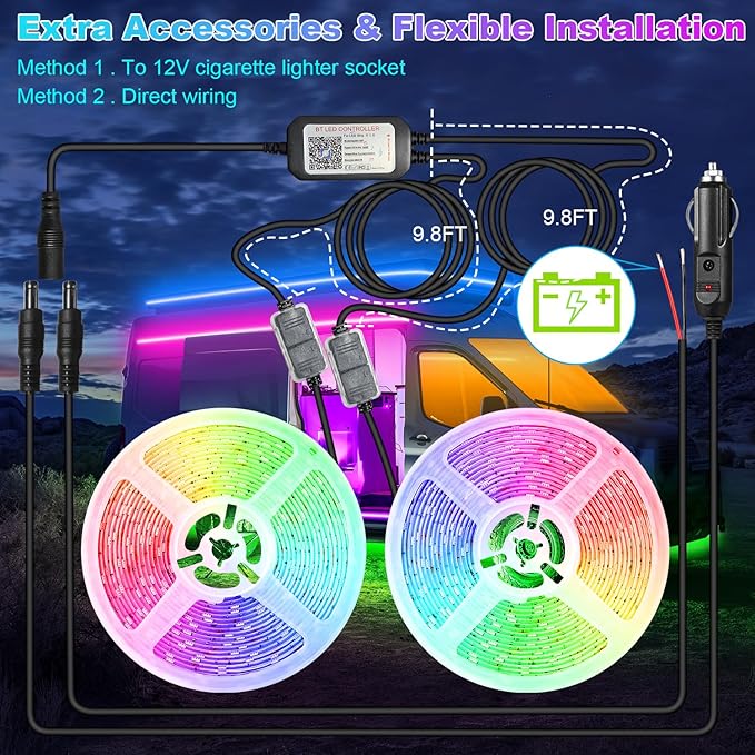 RV Awning LED Light Strip, 12V RGB Waterproof Underglow Led Light kit, Camper Awning Lights for RV Canopy Exterior, Travel Party, Van, Camper, Concession Trailer, Food Trucks (40FT)