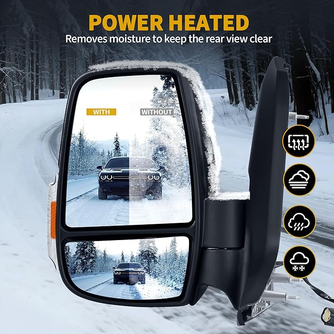 DWVO Left Driver Side Mirror Compatible with 2015-2021 Ford Transit 150 250 350 350 HD, Door Mirror with Power Heated Manual Folding LED Turn Signal Clearance Light Black