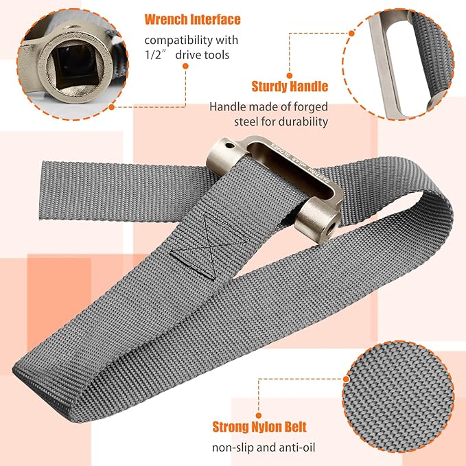 Heavy Duty Filter Strap Wrench - Oil Filter Strap Wrench 1/2 Drive