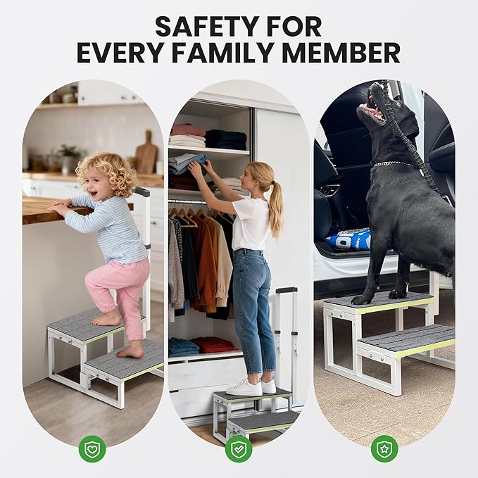 RV Steps with Handrail (26"-38"), Dual-Side Setup, Portable 2-Step RV Stairs with Wide Anti-Slip Mats, Ideal for RVs, Porches, Hot Tubs, Pools, and Pets