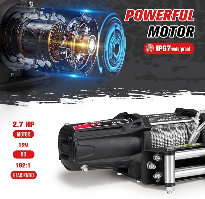 FieryRed ATV/UTV Winch 12V 5500 lb Electric Winch with Steel Cable, with Wireless Remote Control Hawse Aluminium Fairlead & Mounting Bracket, Waterproof IP67
