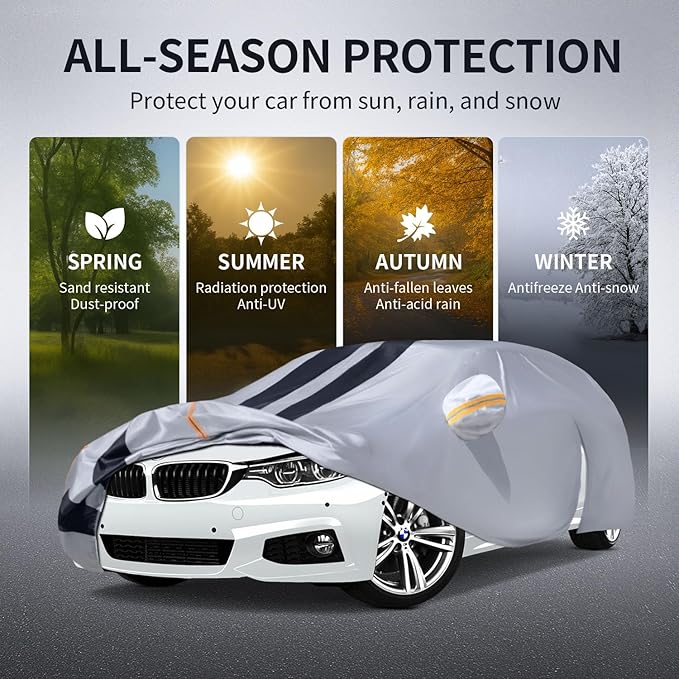 10 Layers Car Cover Custom Fit for BMW 4 Series 420i/428i/430i/435i/440i 2013-2026 100% Waterproof All Weather Automobiles, Heavy Duty Car Covers for Rain Sun UV Protection with Door Zipper.