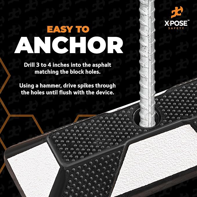 Xpose Safety 48" Heavy Duty Rubber Parking Stopper – 1 Pack Wheel Blocks for Garage, Driveway, or Ramp – Car Bumper Stop with White Reflective Strips – Removable Floor Mount