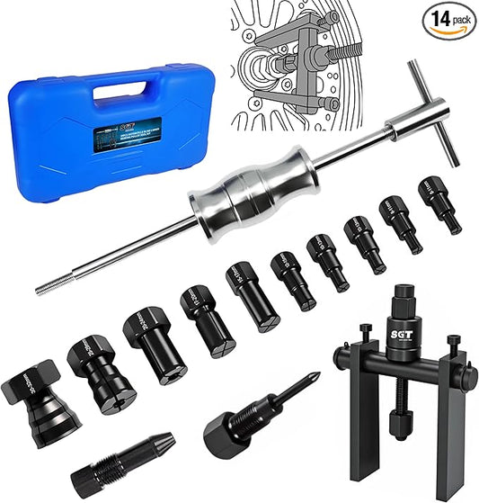 SGT 14pcs Blind Hole Collet Bearing Puller Set,Internal Bearing Extractor Puller Kit,Motorcycle Bicycle Wheel Bearing Removal Tool,Slide Hammer Bearing Puller with Expandable Collets 8-32mm