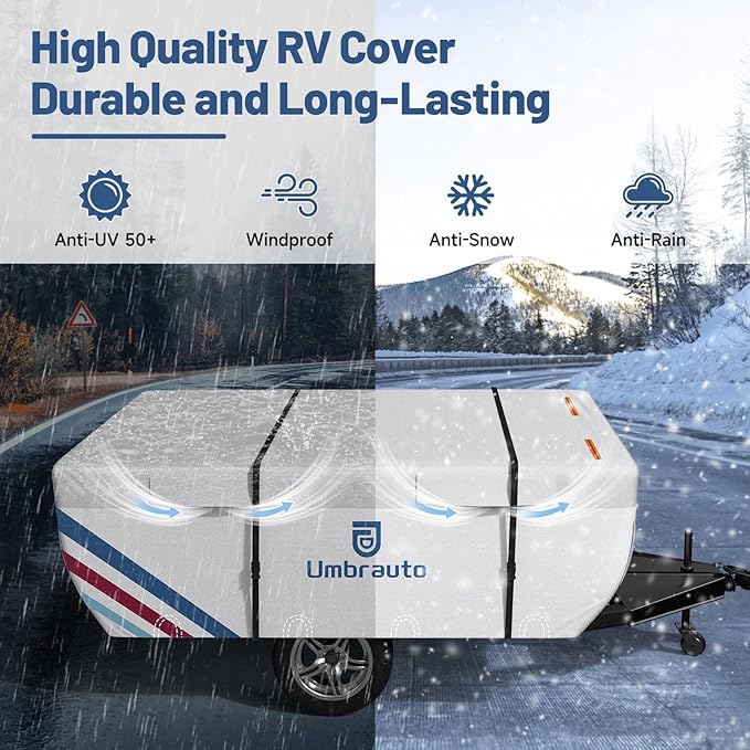 Umbrauto Pop Up Camper Cover for 10'-12' Folding Tent Trailers, 300D Silver Oxford, Waterproof, Windproof, Sun-Resistant, Tear-Resistant, Heavy-Duty RV Cover with Straps & Air Vents