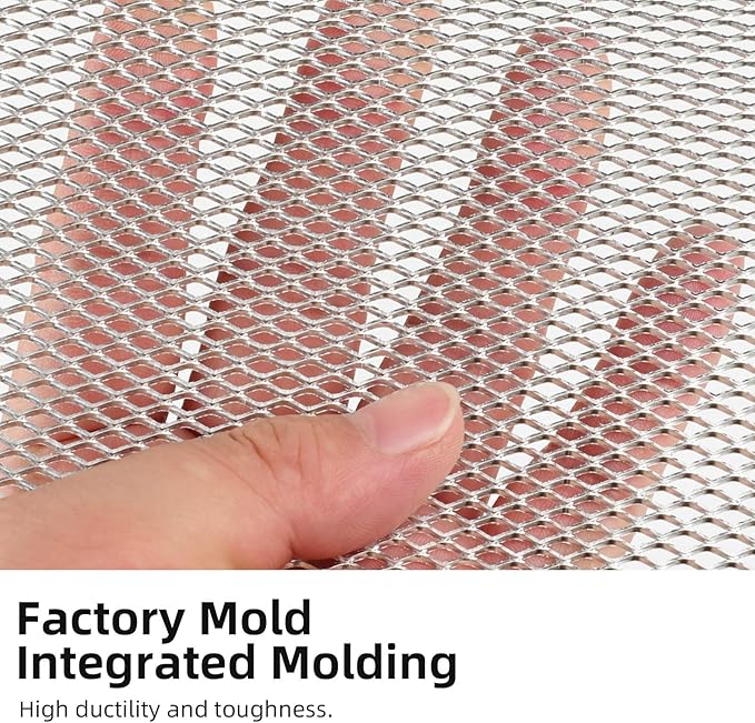 AggAuto 47x16 inches Car Pickup Truck Grill Mesh Spoiler Bumper Vent Aluminum Alloy Automotive Grille Insert Air Intake Racing Rhombic Hole 3x6mm Silver