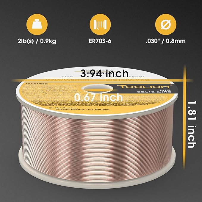 TOOLIOM ER70S-6 .030"(0.8 mm) Mild Steel MIG Solid Welding Wire on 2-Pound Spool Compatible with TL-200M TL-250M Pro