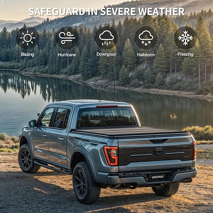 OEDRO FRP Hard Tri-fold Tonneau Cover Fits for Dodge Ram 1500 2009-2024 (Classic & New Body) 5.6ft Bed w/o Ram Box, Weather-Resistant