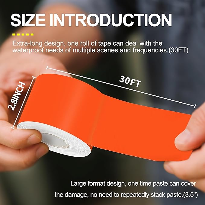 Waterproof Repair Tape for Fabric,RV Awning,Boat Covers,Tents,Tarp,Heavy Duty Outdoor Repair Patch - 2.8IN x 30FT（Orange）
