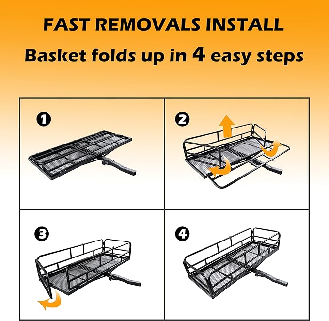 lugglage Basket 60x24x13 inches, Folds Flat, 600 Lbs Heavy Duty Hitch Cargo Basket Black，Luggage Storage (60x24x13 inch)
