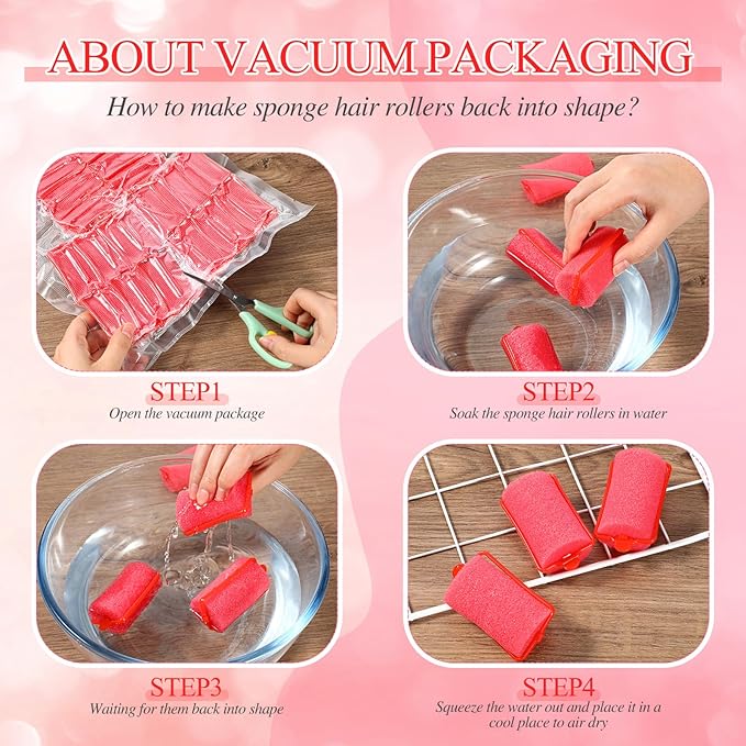 Geyoga 18 Pieces Sponge Hair Rollers Large Soft Foam Hair Styling Curlers Large Size Hairdressing Curlers for Women(1.4 x 2.6 Inches,Red)