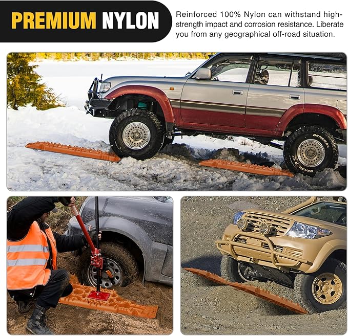 Nilight Recovery Off-road Traction Boards with Jack Lift Base Emergency Tire Ladder Mats For 4WD 4X4 Mud Sand Snow with 2PCS Mounting kit Carry Bag 2 leashes (Orange)