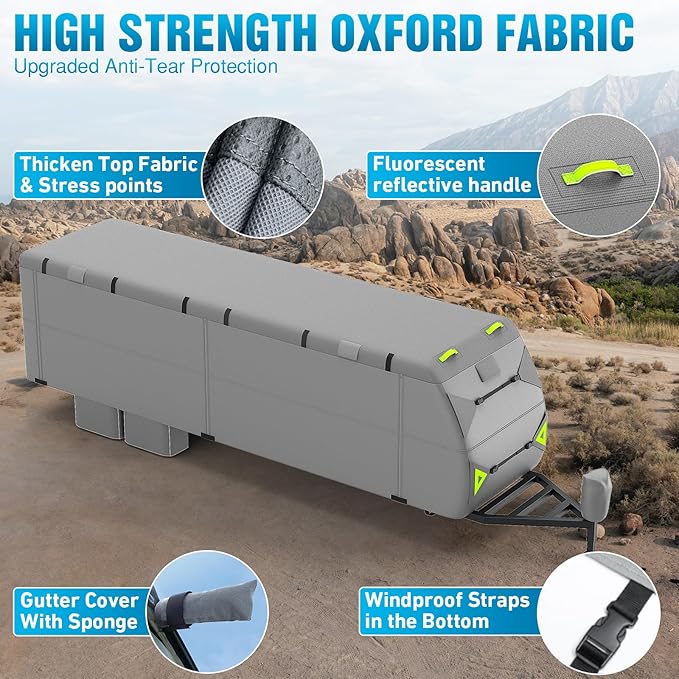 RV Cover 27-30ft: 7 Layers Travel Trailer Cover, Waterproof Camper Cover, Toy Hauler Cover with Tongue Jack Cover, Tear Resistant Waterproof Motohome Trailer Cover